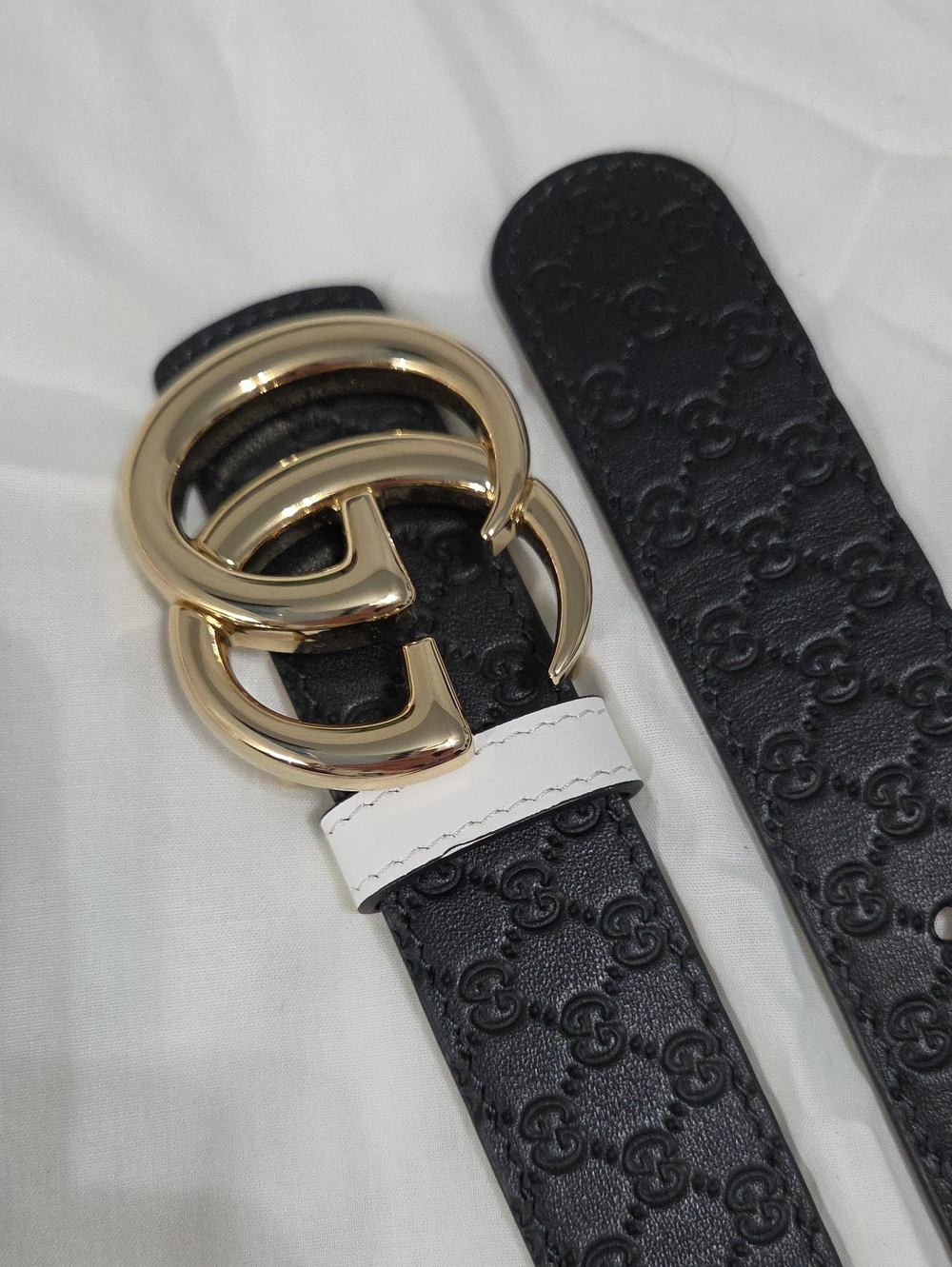 Skinny Gucci Reversible Monogram Belt Gold GG Buckle 90cm
